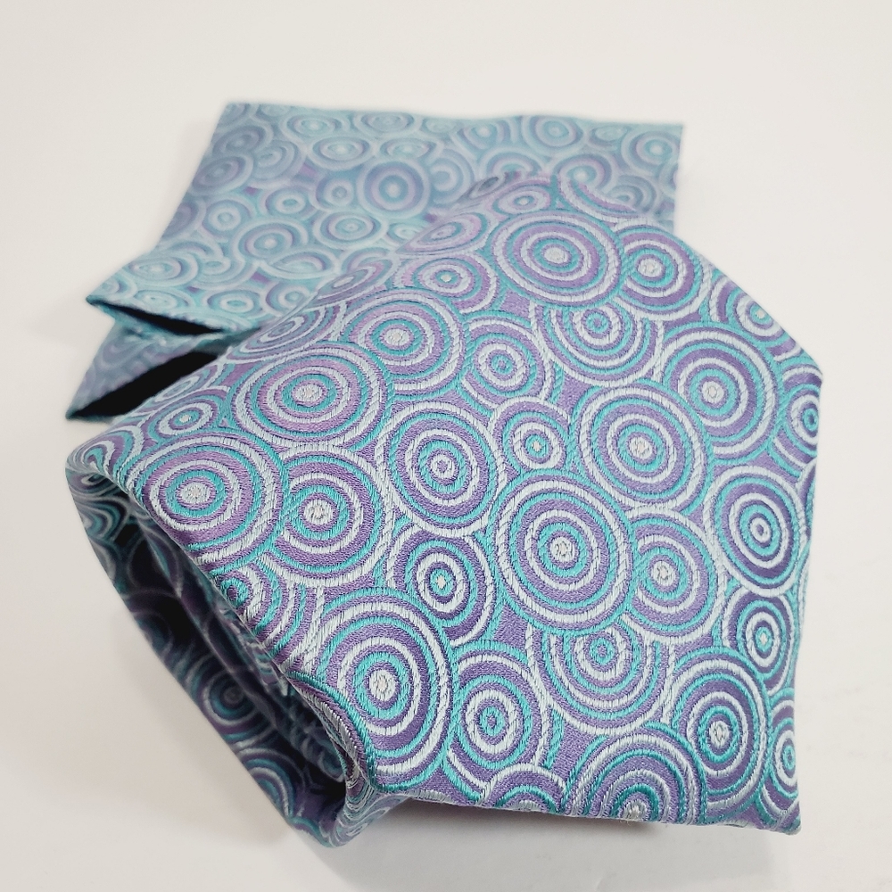 Alberto Zerra Blue & Purple Geometric Men's Designer Silk Necktie Set
